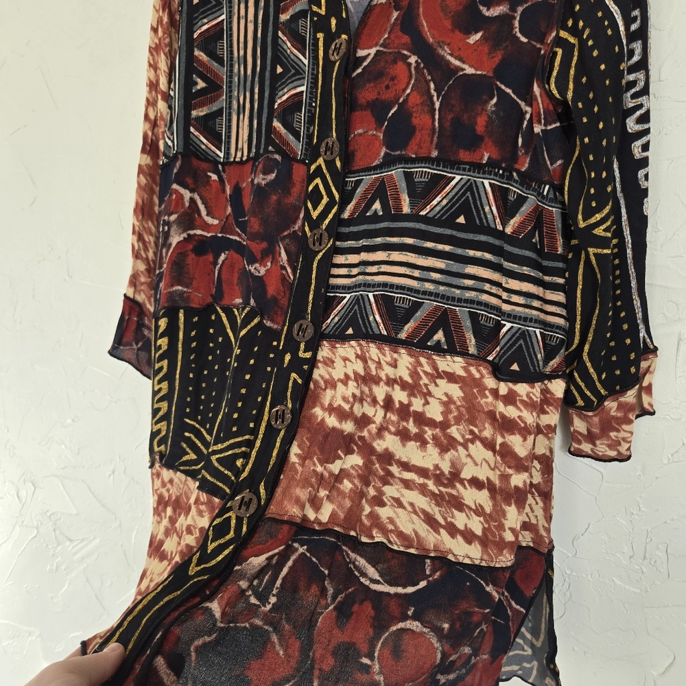 John Mark Patchwork Ethnic Tribal Button Up Top, S - image 4